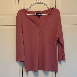 Karen Scott Women's Pink Henley 3/4 sleeve top